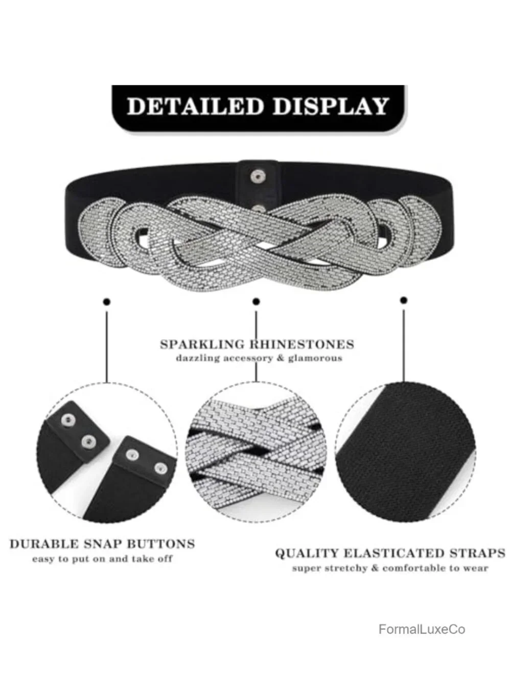 Wide Stretch Rhinestone Sequin Disco Belt for Dressy Outfits